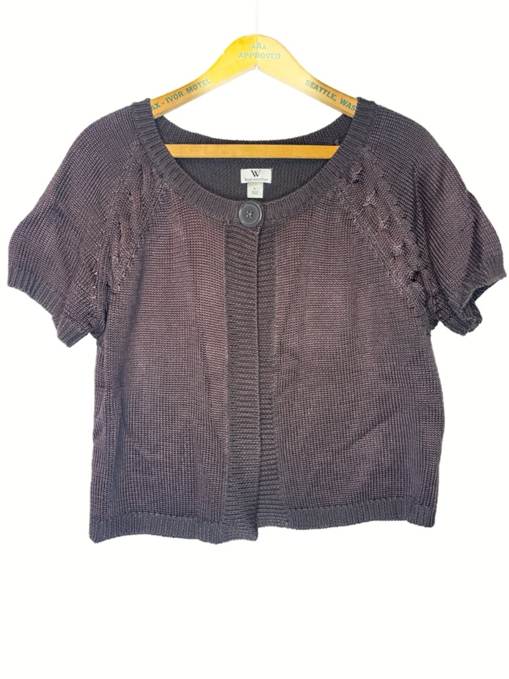 W Worthington Brown Cropped Short-Sleeve Knit Cardigan -L-